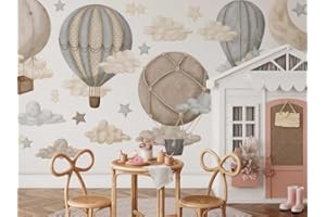 BELLEIMPRESSION Hot Air Balloon and Star Wall Decals for Nursery and Kids' Room - Natural Medium