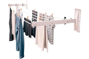 Amig – Étendoir Mural Fixe à 2 Bras – 6 poulies INOX – Grande capacité – Extérieur – Installation Facile – 46x8x18 cm