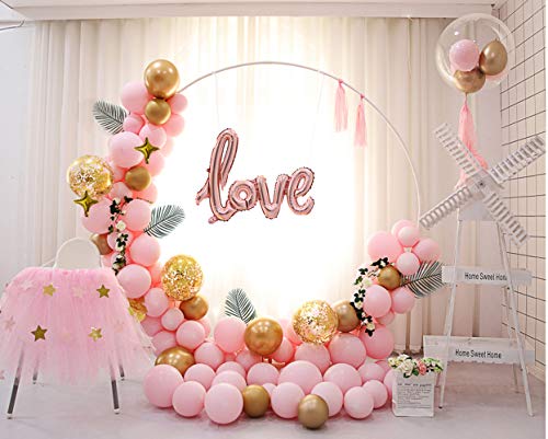 LANGXUN Set Arco da Tavolo Decorazione per Feste Palloncino Rosa Macaron Palloncino in Metallo Dorato Palloncino con Paillettes per Festa di Compleanno per Bambini, Matrimonio, Anniversario