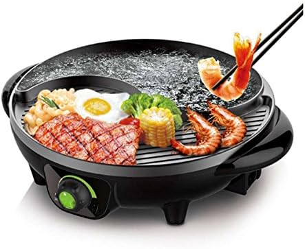 Barbecue Pot Korean Style BBQ Poke Hot Pot Non-Stick All Powerful Stovetop Grill Dual Pot Barbecue Machine Smoke-free Round Baking Electric Multifunctional Pan Multi Purpose Pot Black Kitchenware