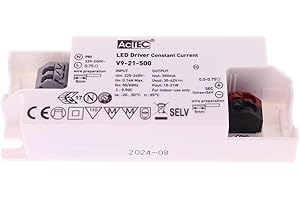 A2ZWORLD Led Driver CC, 500mA Max 21W, Alimentatore LED Corrente Costante, Input 220-240V, Output 30V-42VDC, Connessione a Fili