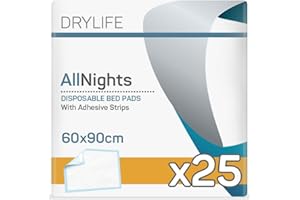 Drylife All Nights Einweg-Inkontinenz-Betteinlagen mit Klebestreifen, schnelle Absorption, geruchsbindend, weich, bequem, stark und sicher, geeignet für alle Altersgruppen, 60 cm x 90 cm, 1 Packung