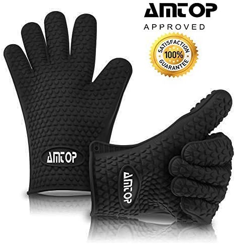 Best Heat Proof Silicone Oven & Barbecue Gloves, BBQ Grilling Gloves, Kitchen Cooking, Perfect for Cooking / Food Prep / House Cleaning / Kitchen / Pot Holding, Hold Hot Dishes Safely Straight from Ovens Dishwasher Safe, Hold Hot Containers, Used in Icy Water, No Worry of Being Wet Premium Grade FDA Approved - 1 pair (Black)
