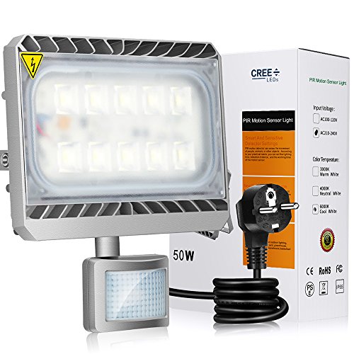 GOSUN® Super Hell 50W LED Fluter Mit Bewegungsmelder, 4500lm, Kaltweiß 6000-6500K, Wasserdicht IP65, CREE SMD5050, 120° Abstrahlwinkel, LED Flutlicht Außenleuchten, 36 Monate Garantie - 2