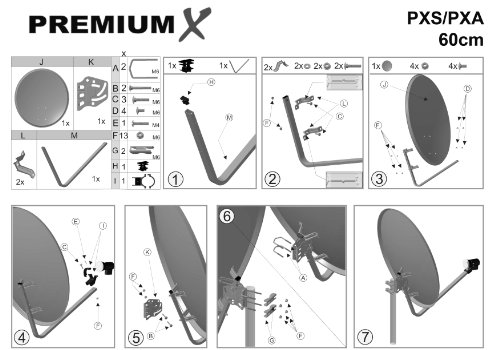 PremiumX Digital SAT Anlage 60 cm Schüssel Spiegel Antenne Anthrazit + Opticum Twin LNB 0,1dB für 2 Teilnehmer + 4 F-Stecker 7mm vergoldet - 3