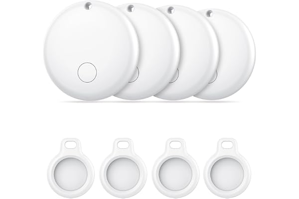 Android Smart Tag, Traceur Lot de 4, Fonctionne avec l’app Google Localiser (Uniquement Android), Équipé d'un Étui de Protection, IP68 Imperméable, pour Les clés/Portefeuilles/Valises, Blanc