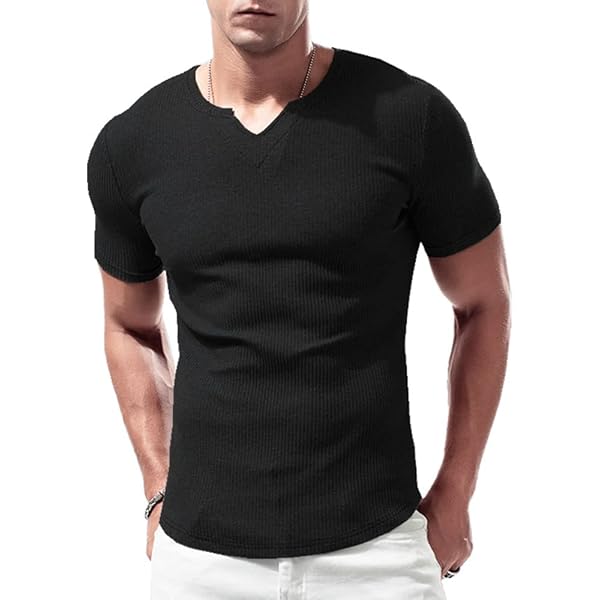 Muscle Cmdr Heren Slim Fit V hals Lange Mouw Spier Thermo T Shirt Casual Geribbelde Trui Lichte Trui Onderhemden, blauw, L