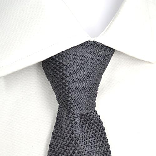 100% Silk Handmade Knitted Tie (Square End) - Gift Boxed (Plain dark grey)