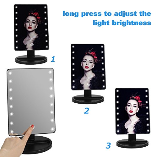 Duomishu Kosmetikspiegel/Make-up-Spiegel/Schminkspiegel mit 16 LEDs + 10 fache Lupe zur Vergrößerung+Silikagel-Puderquaste+ Bedienungsanleitung +USB-Kabel Beleuchteter Dimmbarer 180°Drehbar Schminkspiegel Kosmetik Standspiegel Batteriebetriebe oder mit USB-Kabel(Batterien nicht enthalten) - 6