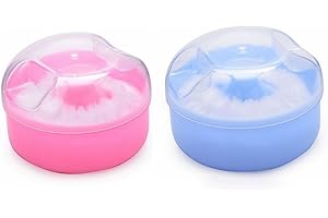 UPSTORE 2 Stück (blau + rosa) Kunststoff-Leere tragbare Nachfüllpackung Baby Kleinkind Hautpflege nach dem Bad lose Puder Fall Gesicht Körper Talkum Make-up Aufbewahrung Behälter Spender mit Schwamm Puff