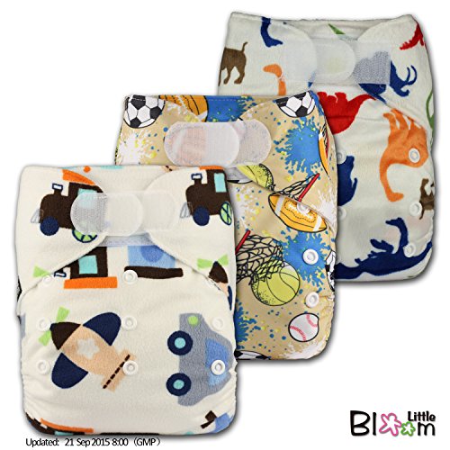 LittleBloom, Reusable Pocket Cloth Nappy, Fastener: Velcro, Set of 3, Patterns 312, With 3 Microfibre and 3 Bamboo Inserts, (see "Special Offers and Product Promotions" for Special Offers Detail)