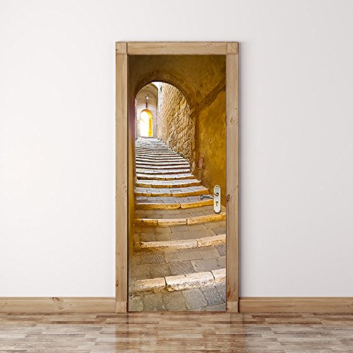 Türtapete selbstklebend TürPoster, Cloud-Castle Adhensive European Stone Steps Tür-Wand-Aufkleber Wasserdichte Tapete für Wohnzimmer Schlafzimmer-Pers5onlichkeit-Dekoration entfernbares Vinyl-Haus DIY Dekor, 30.3 * 78.7 "