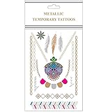 CrazyGadget® Metallic Temporary Tattoos Silver Gold Black Colour Flash Body Jewellery Necklace Bracelets Sticker Sheet