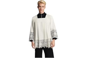 CAMDOM Catholic Pleated Lace Surplice ALB Robe Church Liturgical Vestment Choir Robes Clergy Coat