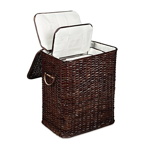 Relaxdays Wäschekorb 3er Set geflochten Rattan eckig HBT 54,5 x 45,5 x 33,5 cm stapelbare Wäschetruhe mit herausnehmbarem Wäschesack waschbar Wäschebox ca. 69 L Wäschesammler atmungsaktiv, schokobraun - 5