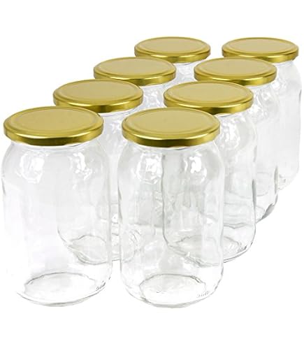 Gebiuhoo Barattoli di Vetro Marmellata, 4 Pezzi Vasetti di Vetro per Conserve 500 ML Ball Mason con Coperchi Barattoli di Conservazione per Alimenti Miele e Marmellata Yogurt