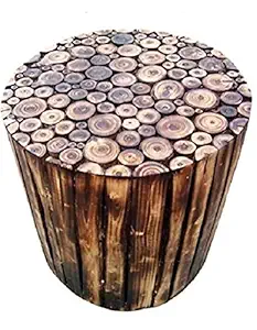 Fancy Shoppee Wooden Beautiful Handmade Log Stool for Living Room,Farm House (Brown)
