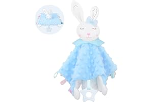 Vicloon Security Blanket, Comforter Blanket with Colorful Satin Tags, Sleeping, Infant Toddler Cuddle Snuggle for Nursery Strollers, Cots, Cribs - Blue Rabbit