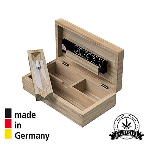 Rolling-Tray „BAUKASTEN“, Rolling-Box aus Holz, mit Deckel und Magnet Verschluss, inkl. mobiler Drehunterlage | zur sicheren Aufbewahrung von Marijuana/Marihuana/Cannabis, extra groß (15,5x9x5,5 cm) | Gras-Box | Joint-Box | Tabak-Box - 3