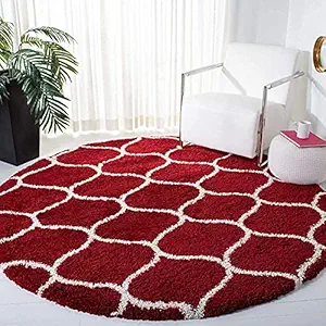 SANA Handloom Modern Polyester Anti Slip Round Shaggy Fluffy Fur Rug and Carpet for Living Room, Bedroom (Blue, 2X3 FEET Rect (RED MH, 60 cm)
