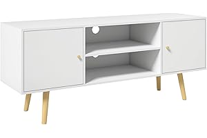 HOMCOM Mobile TV 55" max con 2 Armadietti con Ante e 2 Ripiani Aperti, Consolle TV in Legno e Truciolato, 120x34x50 cm, Bianco