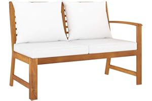 vidaXL Banco de Jardín Cojines Patio Terraza Exterior Decoración Recibidor Asiento Silla Práctico Duradero Estable Crema 114,5 cm Madera de Acacia