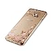 Produktbild Für Samsung Galaxy S7 Edge TPU Silikon Handy Hülle Schutzhülle,Funyye Bling Glitzer Sparkles Strass Diamond Floral Crystal [Pinke Blume] Clear Case Für Samsung Galaxy S7 Edge,[Gold] Electroplate Plating Frame Scratch-Resistant Bumper Soft Rückseite Cover Tasche Für Samsung Galaxy S7 Edge + 1 x Frei Displayschutzfolie