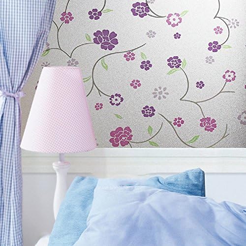 Zanbringe 17.7x78.7 Inches(45x200CM) Non-Adhesive Purple-Mauve Flower Static Cling Privacy Window Film