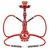 Mianova® Orientalische Wasserpfeife Shisha Hookah Set 2 Schlauch 45cm Tribal inkl. Kohle, 5 Mundstücke und Zange Rot - 