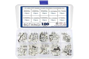 BGTXINGI 100 Stück 10 Wert DIP Quarz-Kristall-Oszillator 4M 6M 8M 11,052M 12M 13,56M 16M 22,1184M 27M 32,768K Kristall-Resonatoren-Sortiment