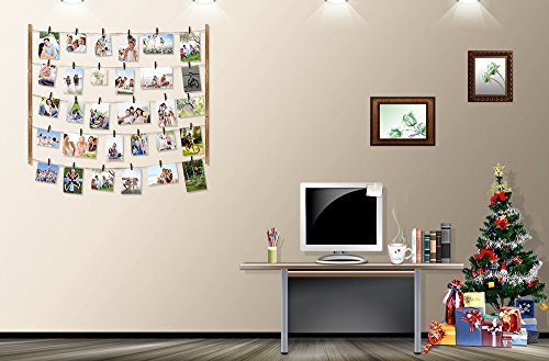 Love-KANKEI Bilderrahmen Collage Fotorahmen Holzbilderrahmen in Wäscheleinenoptik mit 30 kleinen Holzklammern, 2+1 Kombination - 5