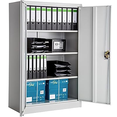 TecTake Armoire de bureau metallique verrouillable avec 3 étagères 140x90x40cm