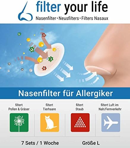 Filter Your Nose LIFE Allergy Filter, Large, Hayfever, Bed Bugs, Dust, Dogs, Cats, Animals, Passive Smoking, Air Pollution, Reduces The Risk Of Infection Virus