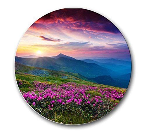 Preisvergleich Produktbild Mauspad mit Blumenwiese, Berg, personalisierbar, rund, strapazierfähig, gummiert, Violett