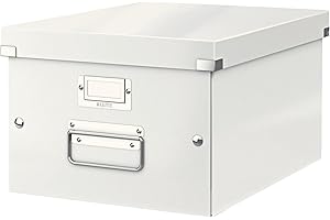 Leitz Click & Store WOW Scatola Archivio Media, per Riporre e Trasportare Documenti A4 e Oggetti di Medie Dimensioni, Adatta a Casa e Ufficio, Bianco, 60440001