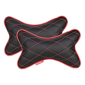AUTOFIT Double Quilted Car Neck Rests Cushions - Universal for All Cars (Set of 2 pieces) Black And Red