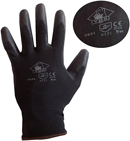 12 Pairs PU Polyurethane Palm Coated Gloves for Safety and Workwear - Black (XL)