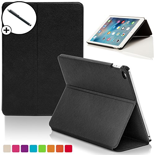 ForeFront Cases® Neue Apple iPad Air Kunstleder Hülle Schutzhülle / Ständer - Magnetische Auto Sleep/Wake-Funktion für 2013 iPad Air + WiFi 16Gb, 32Gb, 64Gb, 128Gb - inkl. Eingabestift - SCHWARZ