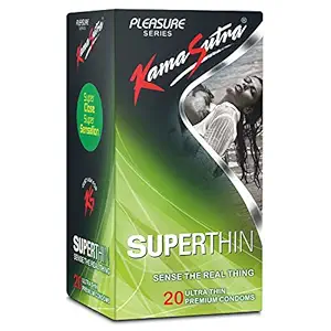 KamaSutra Pleasure Series Condoms for Men, SuperThin Condoms, Extra Thin for Natural Sensations, 20 Premium Condoms