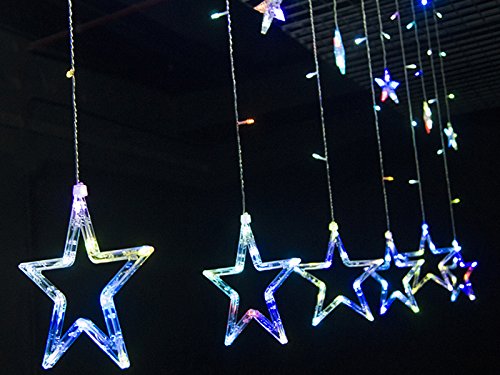 Homedecoam LED Sternenvorhang mit 138 LED-Lichter AC 220V 200cmx 60cm/ 200cmx 100cm Weihnachtlicher Lichtervorhang Lichterkette Stern Weihnachtsdekoration Dekoleuchte Dekolicht Bunt - 3