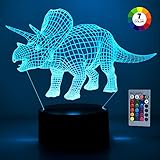 【Sicher für Kinder】-Lichtquelle verwenden die hochwertige LED, das Licht ist weich und gleichmäßig, nicht blendend, harmlos für Kinderaugen. Das 3D-Dinosaurier-Nachtlicht Erstellen Sie den lebendigen 3D-Effekt, der Kindern viel Freude bereitet, sie aber auch sicher schlafen lässt.