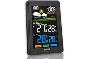 Konsen Wetterstation funk mit Außensensor DCF Funkuhr Multifunktionale Funkwetterstation Digital Thermometer Hygrometer mit Wettervorhersage, Schwarz