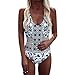 Produktbild Badeanzug Damen Bauchweg Huihong Sommer One Piece Monokini V-Ausschnitt Gepolsterte BH Mesh Bikinis Frauen Badeanzug Bademode (Weiß, L)