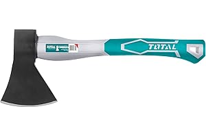 Total Tools - Hache | Longueur de 430 mm | Poids de 1 kg | Manche bimatière et ergonomique | Idéale pour le bricolage, le camping et le jardinage | Acier au carbone