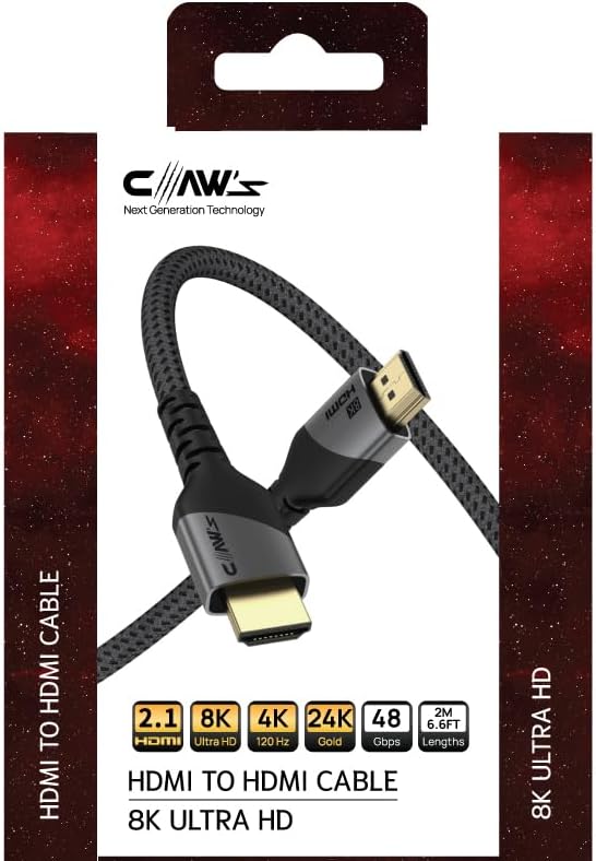 Claw's 8K UHD HDMI 2.1 48 Gbps / 24K Gold/Alüminyum Gövdeli 8K 60Hz-4K 120Hz-2K 240HZ-FHD 240Hz Destekli 2 Metre Premium HDMI Kablo(C-HP-B1)