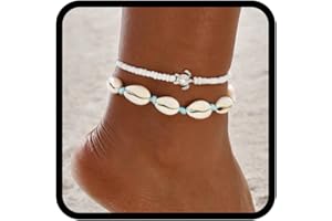 Handcess - Cavigliere doppie stile bohémien con conchiglie e tartaruga in argento, per donne e ragazze