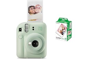 instax mini 12 kamera, autoexponering med inbyggd selfie-lins, Mint Green & instax mini film, 20 pack