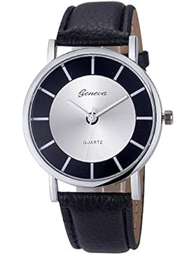 Amcool Uhr Damen Armbanduhr Cool Retro PU Leder Quartz Uhrenarmbanduhr Armband (Schwarz)