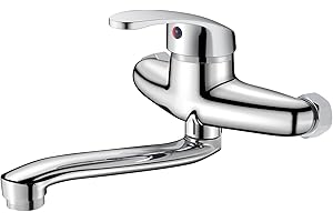 VirtuGro Rubinetto a Muro Rubinetto Lavello Cucina Miscelatore Cucina Acqua Calda e Fredda Bocca di Erogazione Orientabile a 360° Cromato (20cm)