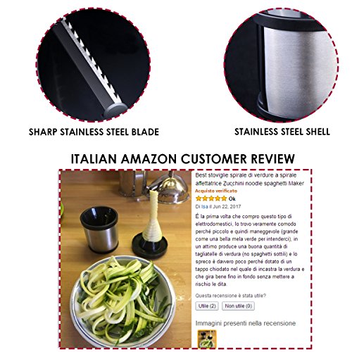 Best Utensilien Spiralschneider Spiralizer Gemüse Zucchini Nudeln Spaghetti Pasta Maker zoodler Spiralizer Schneide mit Reinigungsbürste, Handheld Schwarz - 5
